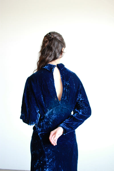 1930s Sapphire Blue Silk Velvet Gown