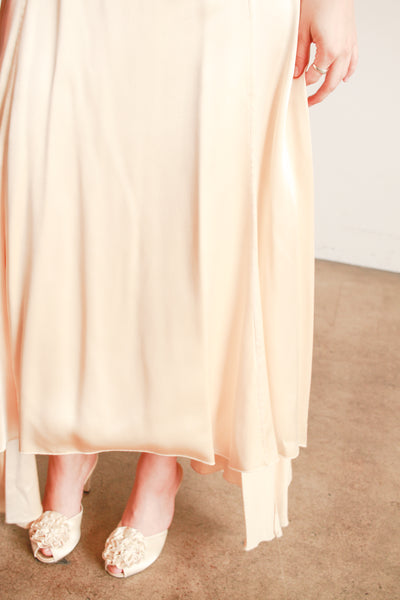 1980s Champagne Silk Cross back Bias Dress