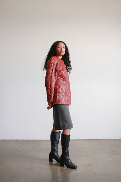 1980s Maroon Quilted Leather Jacket