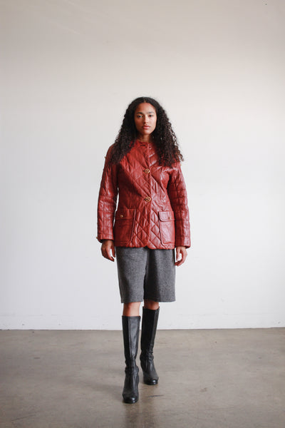 1980s Maroon Quilted Leather Jacket