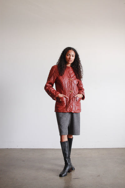 1980s Maroon Quilted Leather Jacket