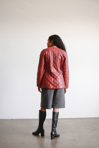 1980s Maroon Quilted Leather Jacket