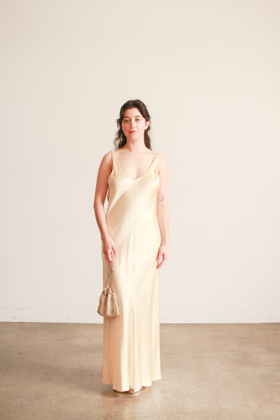 1990s Champagne Silk Bias Dress