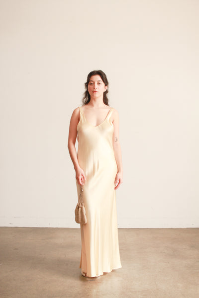 1990s Champagne Silk Bias Dress