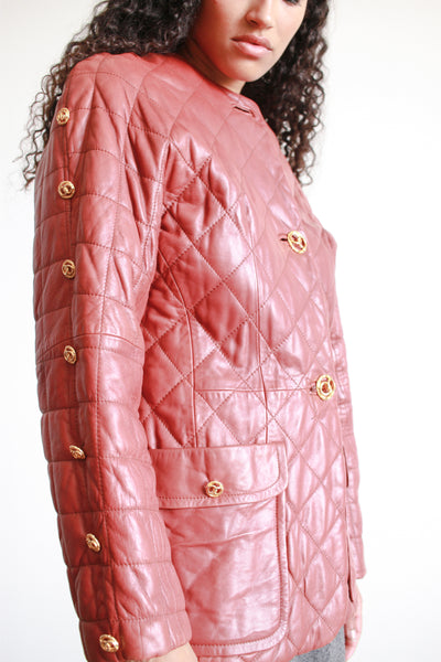 1980s Maroon Quilted Leather Jacket