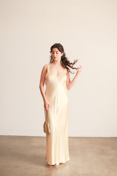 1990s Champagne Silk Bias Dress