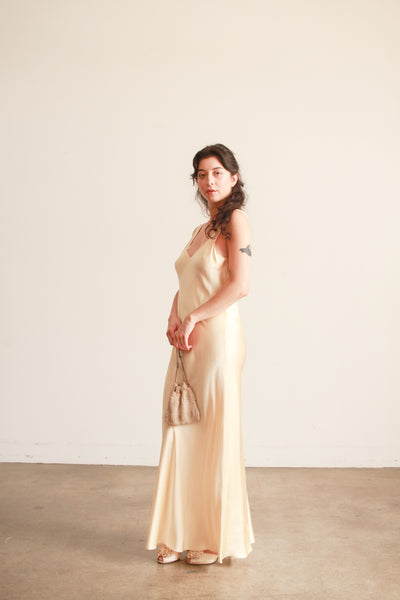 1990s Champagne Silk Bias Dress