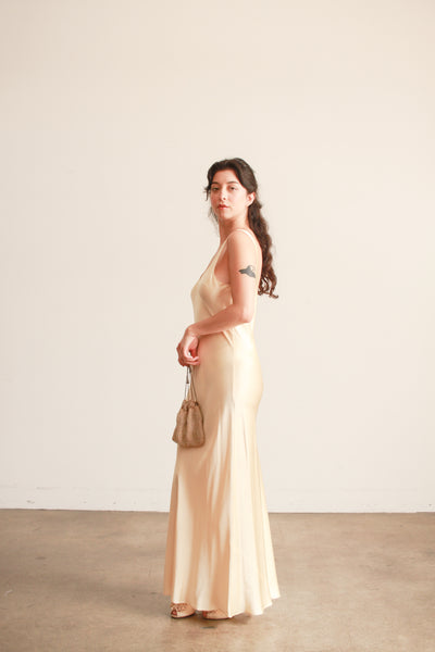 1990s Champagne Silk Bias Dress