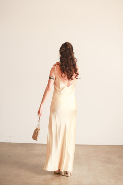 1990s Champagne Silk Bias Dress