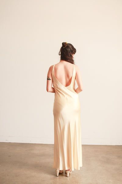 1990s Champagne Silk Bias Dress