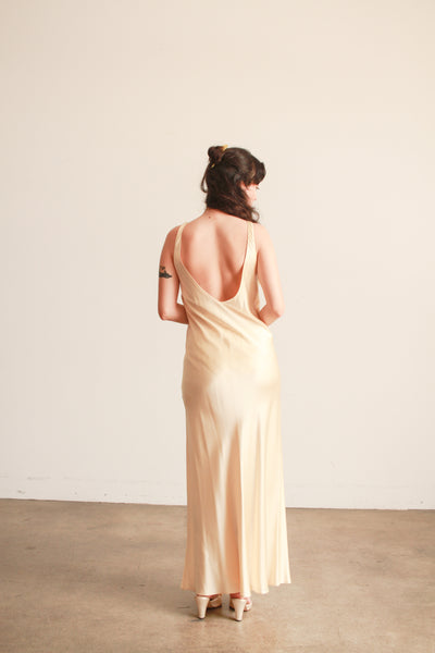 1990s Champagne Silk Bias Dress