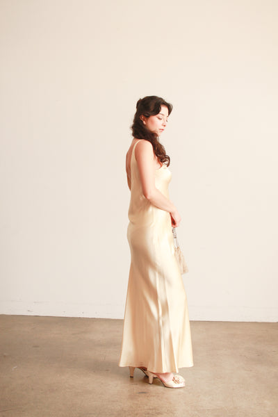 1990s Champagne Silk Bias Dress