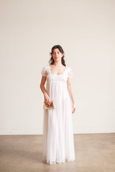 Edwardian Style White Empire Waist Nightgown