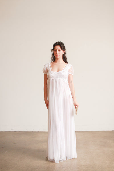 Edwardian Style White Empire Waist Nightgown