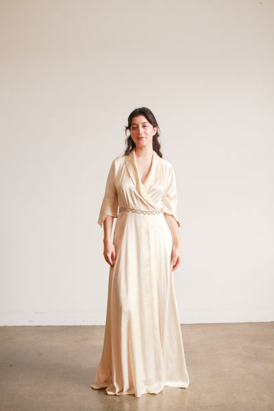 1940s Champagne Silk Charmeuse Wrap Gown