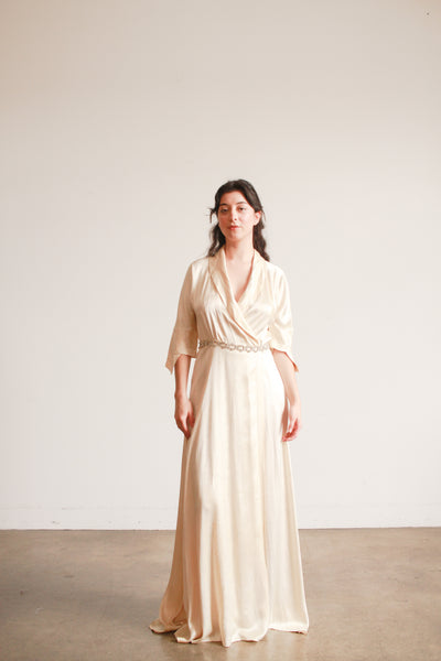 1940s Champagne Silk Charmeuse Wrap Gown