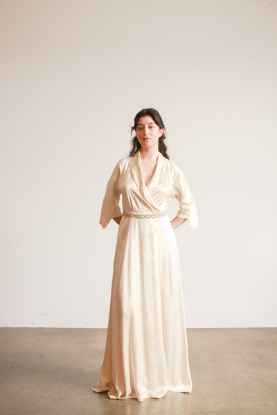 1940s Champagne Silk Charmeuse Wrap Gown
