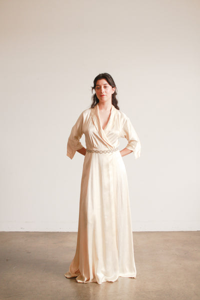 1940s Champagne Silk Charmeuse Wrap Gown