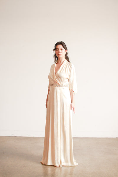 1940s Champagne Silk Charmeuse Wrap Gown
