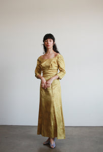 1950s Yellow Gold Damask Silk Dress Blossom Vintage 1950s Yellow Gold Damask Silk Dress Blossom Vintage
