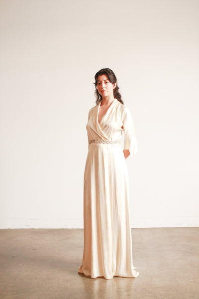 1940s Champagne Silk Charmeuse Wrap Gown