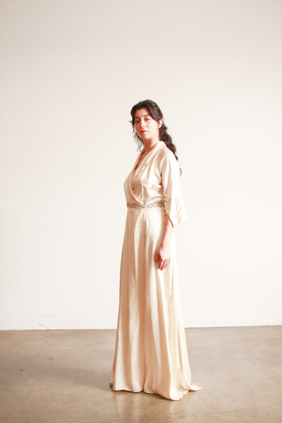 1940s Champagne Silk Charmeuse Wrap Gown