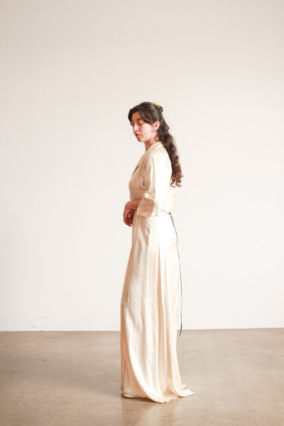 1940s Champagne Silk Charmeuse Wrap Gown