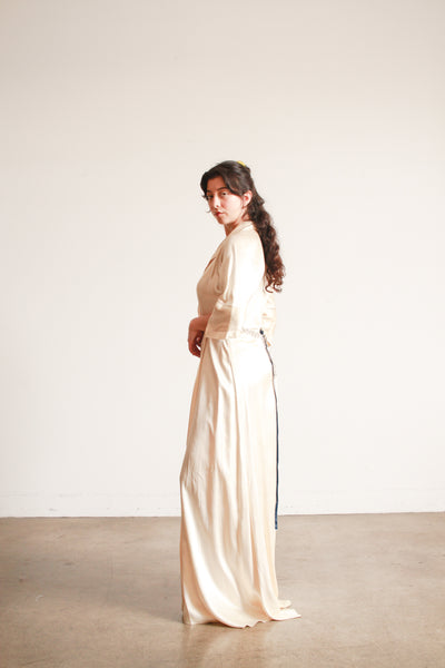 1940s Champagne Silk Charmeuse Wrap Gown