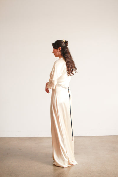 1940s Champagne Silk Charmeuse Wrap Gown