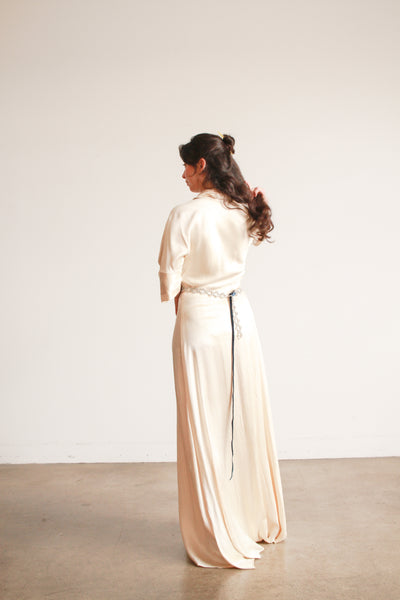 1940s Champagne Silk Charmeuse Wrap Gown