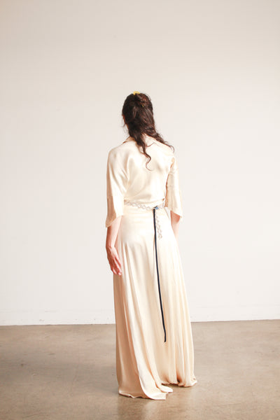 1940s Champagne Silk Charmeuse Wrap Gown