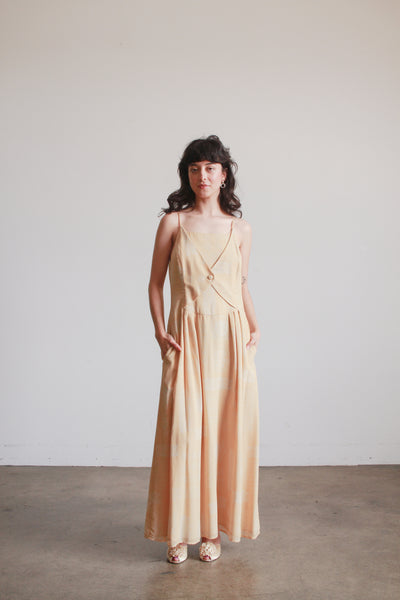 1990s Yellow Giorgio Armani Print Silk Midi Dress
