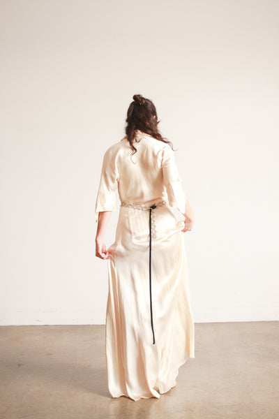 1940s Champagne Silk Charmeuse Wrap Gown