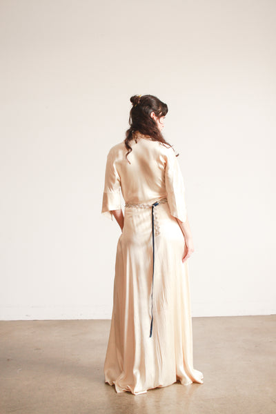 1940s Champagne Silk Charmeuse Wrap Gown