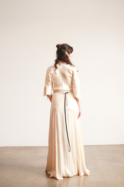 1940s Champagne Silk Charmeuse Wrap Gown