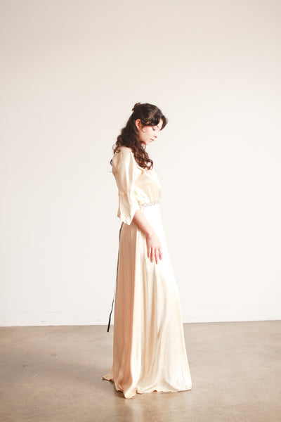 1940s Champagne Silk Charmeuse Wrap Gown