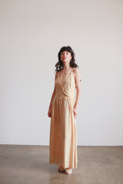 1990s Yellow Giorgio Armani Print Silk Midi Dress