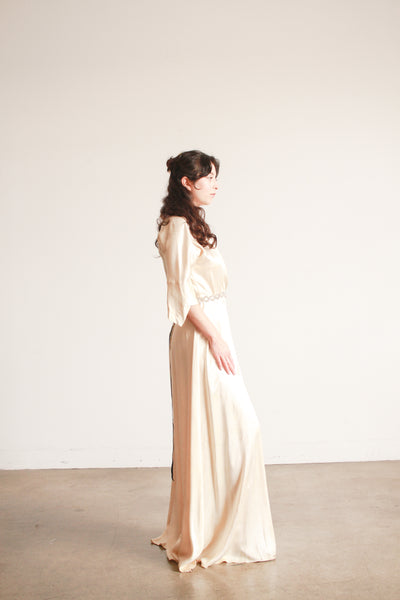 1940s Champagne Silk Charmeuse Wrap Gown