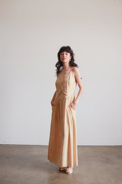 1990s Yellow Giorgio Armani Print Silk Midi Dress