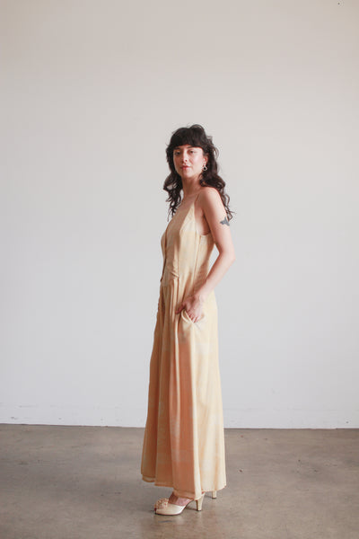 1990s Yellow Giorgio Armani Print Silk Midi Dress