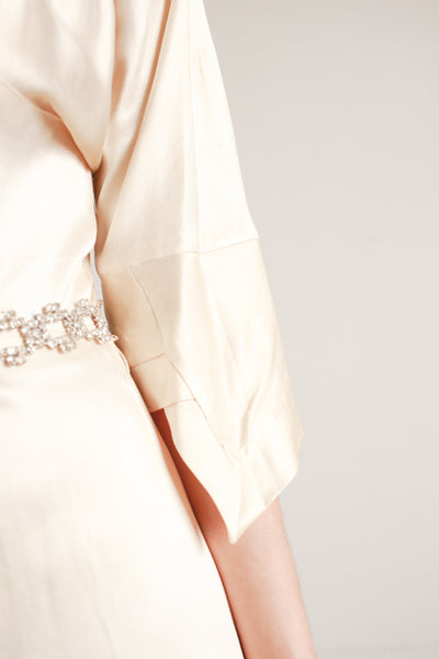 1940s Champagne Silk Charmeuse Wrap Gown