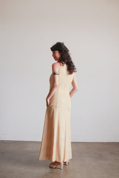 1990s Yellow Giorgio Armani Print Silk Midi Dress