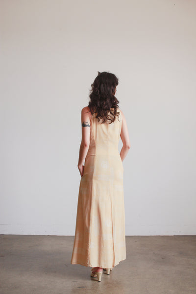 1990s Yellow Giorgio Armani Print Silk Midi Dress