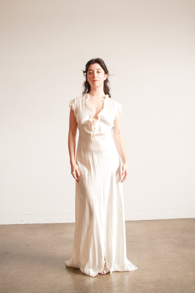 1930s Ivory Scalloped Short Sleeve Bias Dress