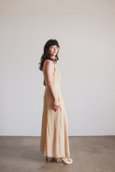 1990s Yellow Giorgio Armani Print Silk Midi Dress