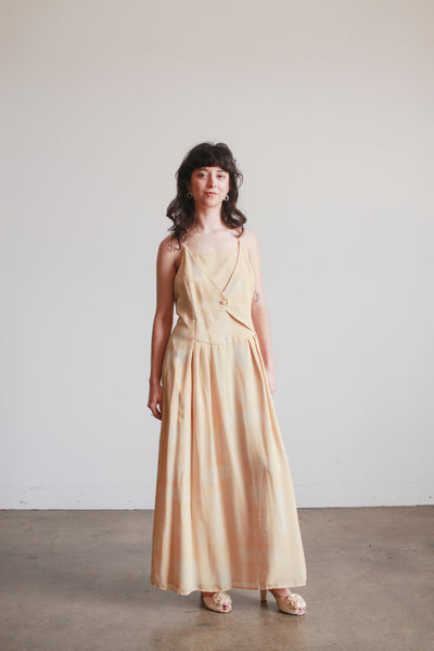 1990s Yellow Giorgio Armani Print Silk Midi Dress