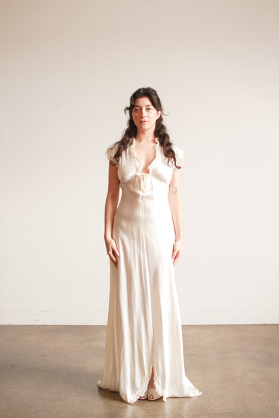1930s Ivory Scalloped Short Sleeve Bias Dress