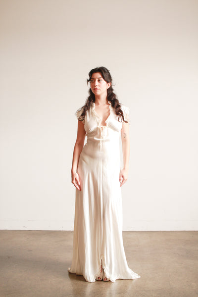 1930s Ivory Scalloped Short Sleeve Bias Dress