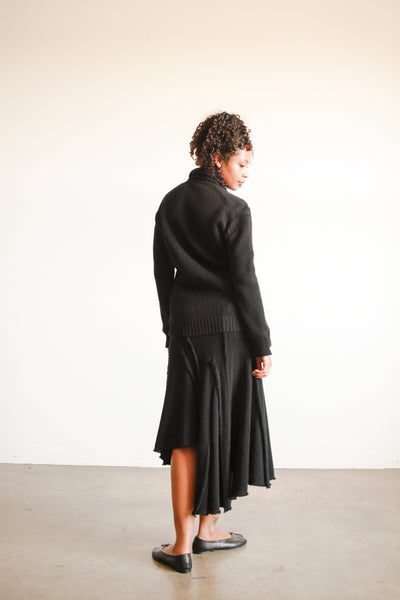 1990s Black Comme des Garçon Asymmetrical Skirt Set