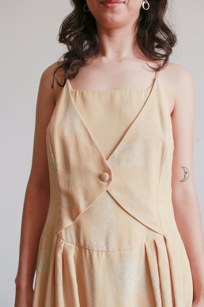 1990s Yellow Giorgio Armani Print Silk Midi Dress